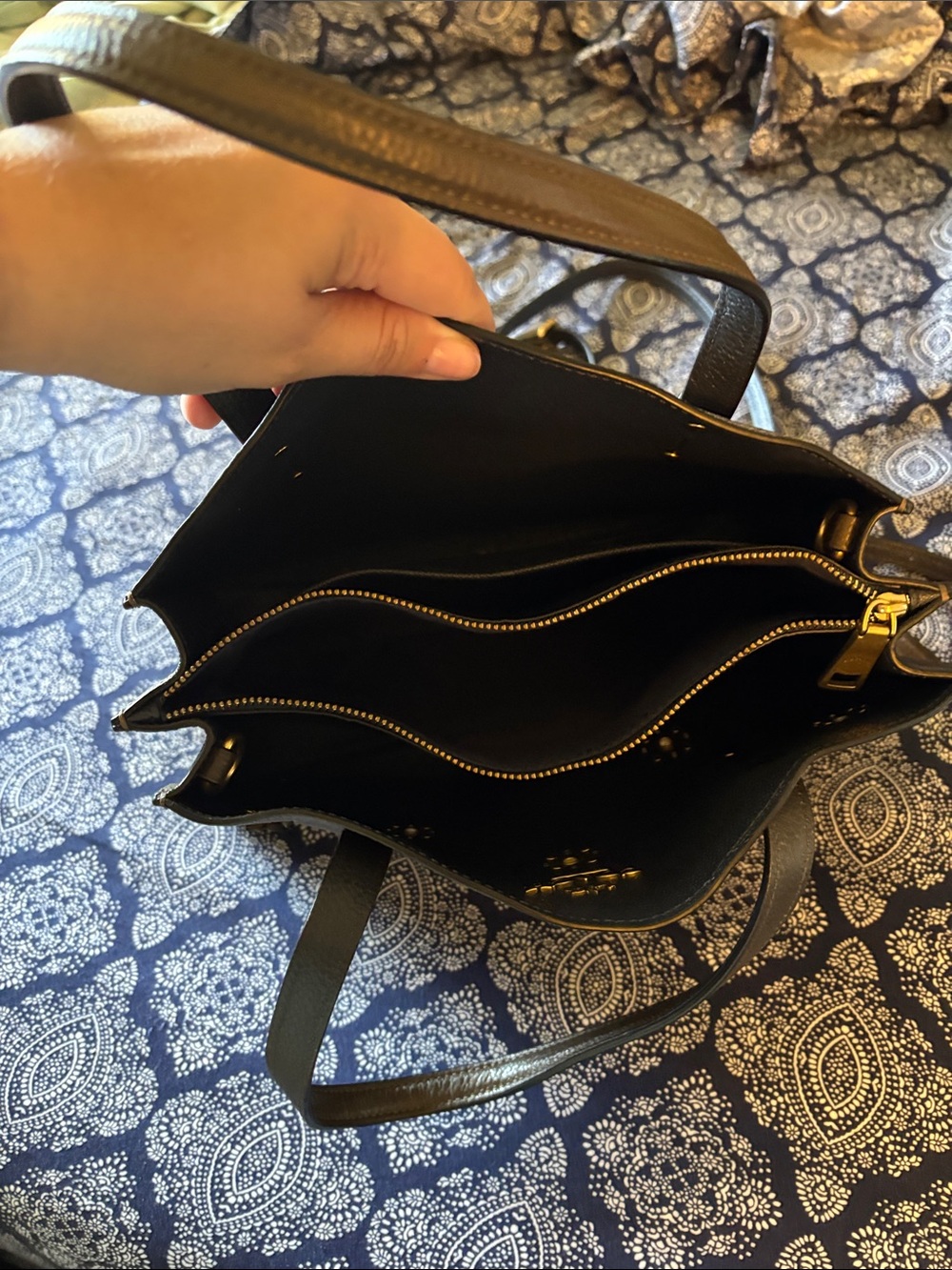 Coach Dark Brown Pebbled Leather Tote with Gold Hardware and Grommet Accents - Picture 4 of 4